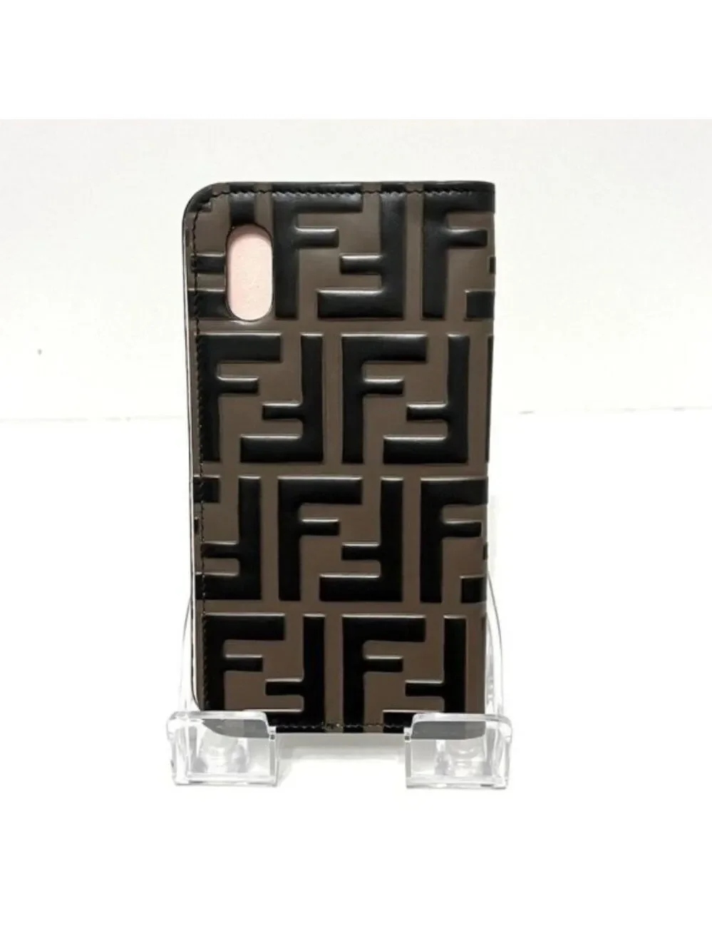 100% Authentic FENDI Zucca 7AR675 Brown Black Leather Accessory Case